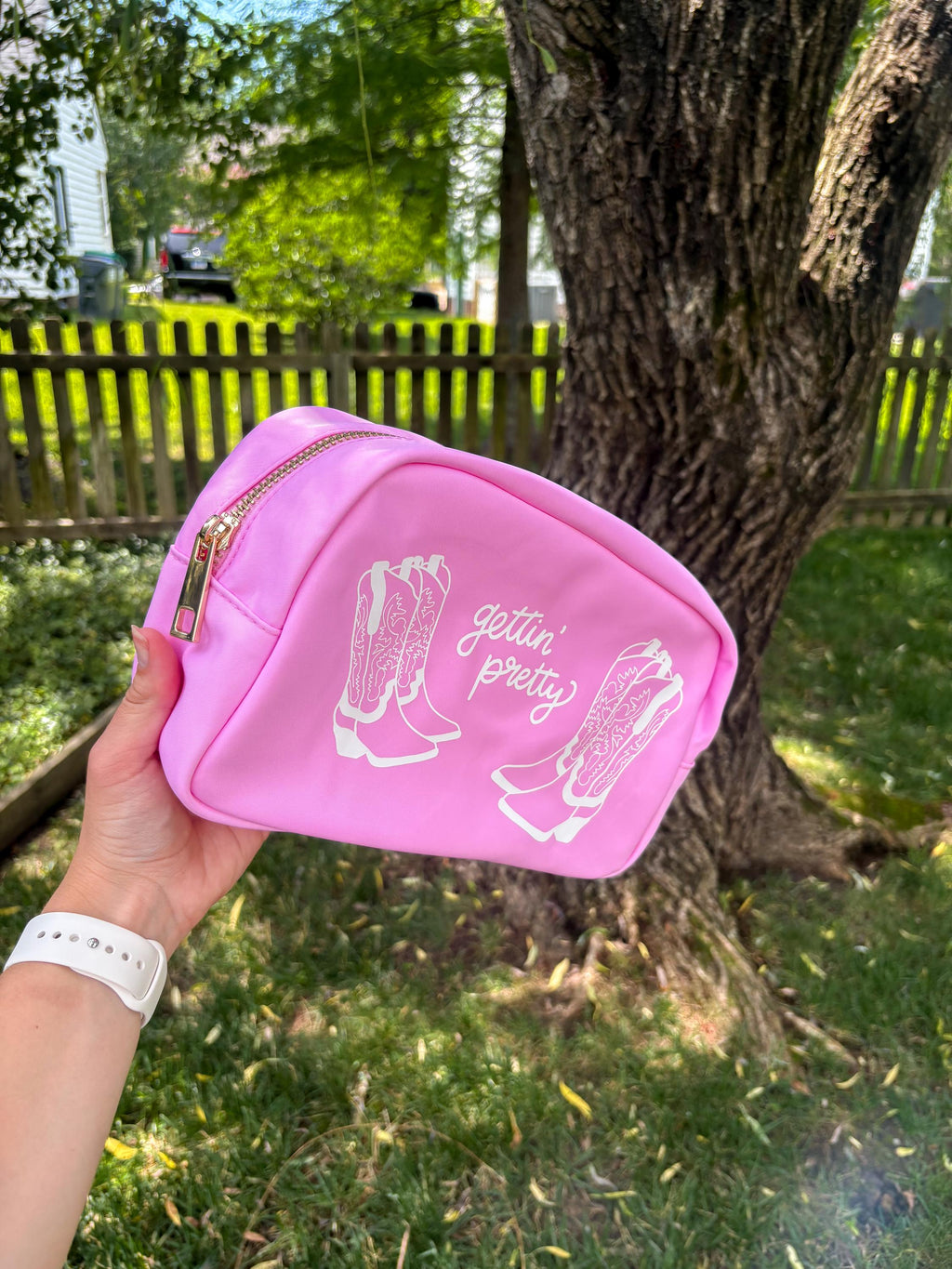 Pink Cowgirl Boot Nylon Cosmetic Bag