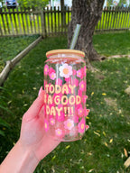 Floral Iced Coffee Glass Cup
