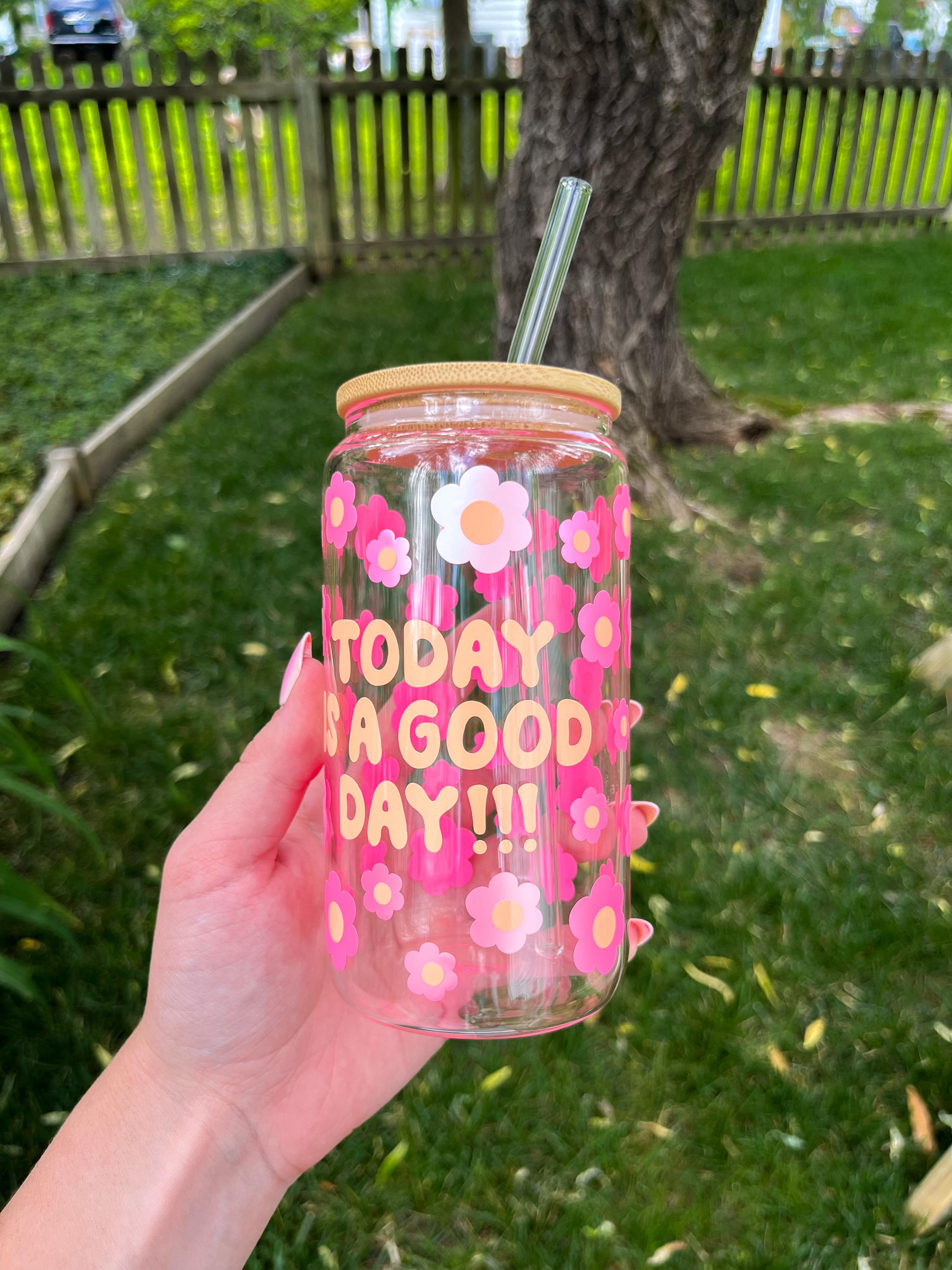Floral Iced Coffee Glass Cup