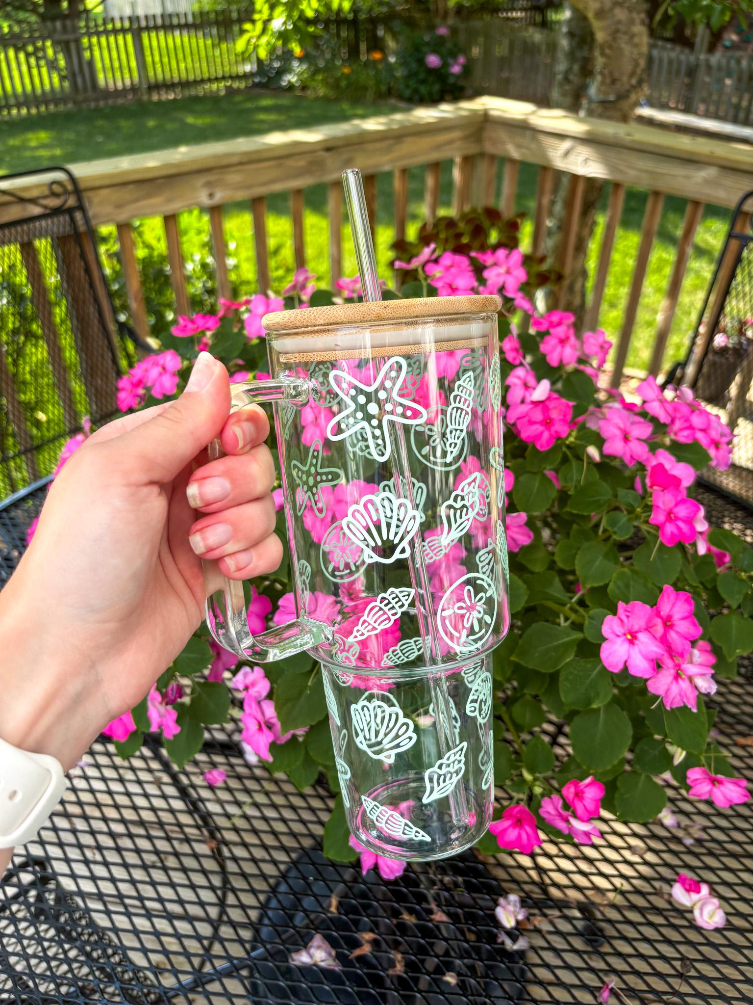Seashell Glass 40oz Tumbler with Handle